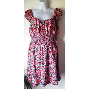 Old Navy Womens Peasant Pink Floral Mini Dress Size Large Boho Beach Cottage